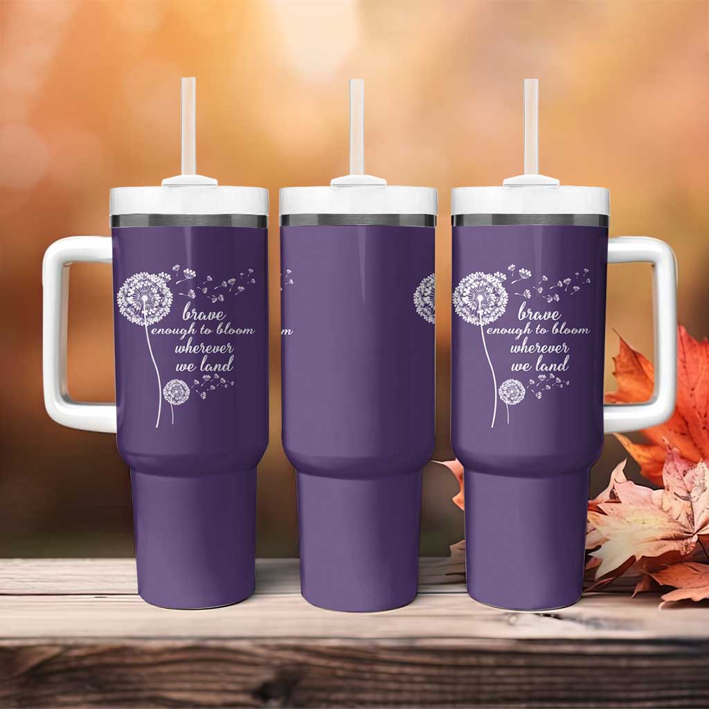 Purple Up For Military Kids Tumbler With Handle Brave Enough To Bloom Wherever We Land Month of Military Child