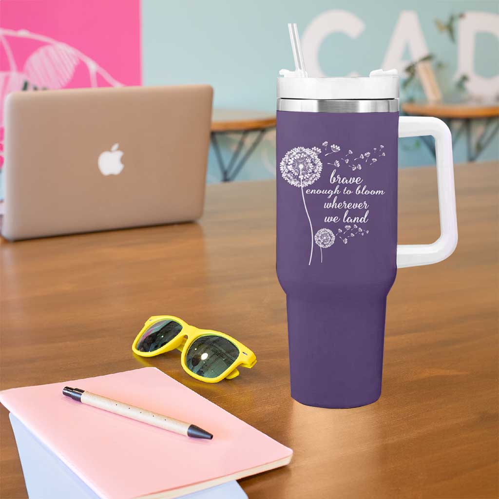 Purple Up For Military Kids Tumbler With Handle Brave Enough To Bloom Wherever We Land Month of Military Child