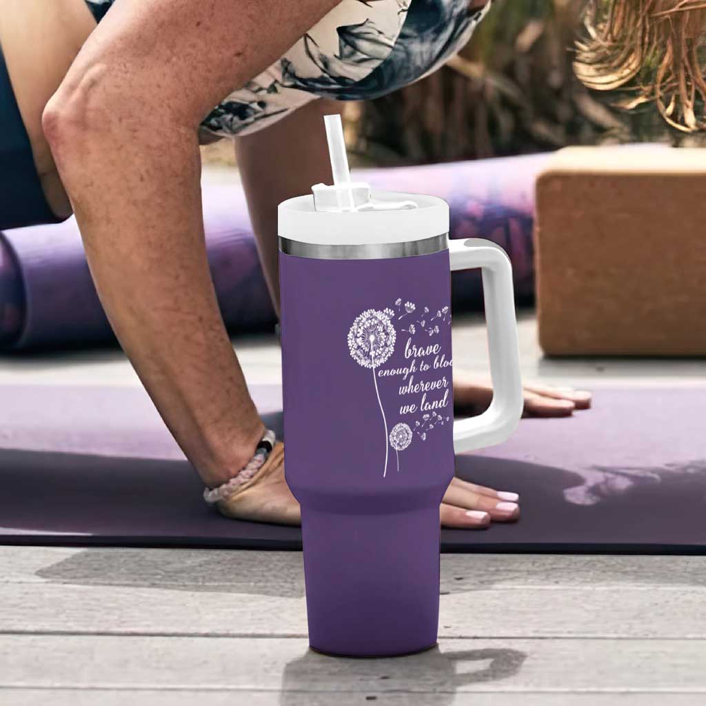 Purple Up For Military Kids Tumbler With Handle Brave Enough To Bloom Wherever We Land Month of Military Child