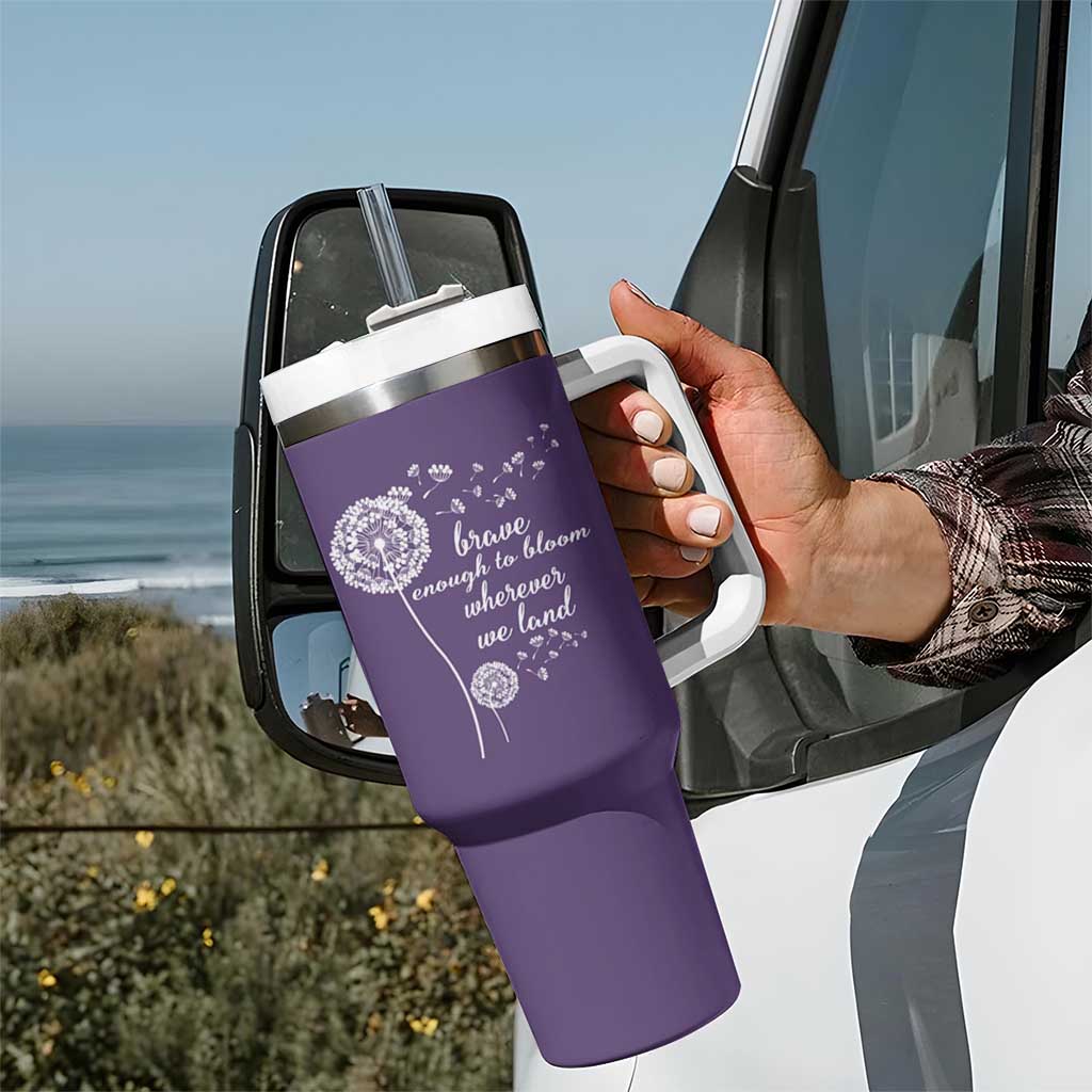 Purple Up For Military Kids Tumbler With Handle Brave Enough To Bloom Wherever We Land Month of Military Child