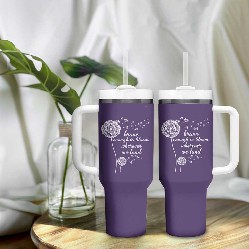 Purple Up For Military Kids Tumbler With Handle Brave Enough To Bloom Wherever We Land Month of Military Child