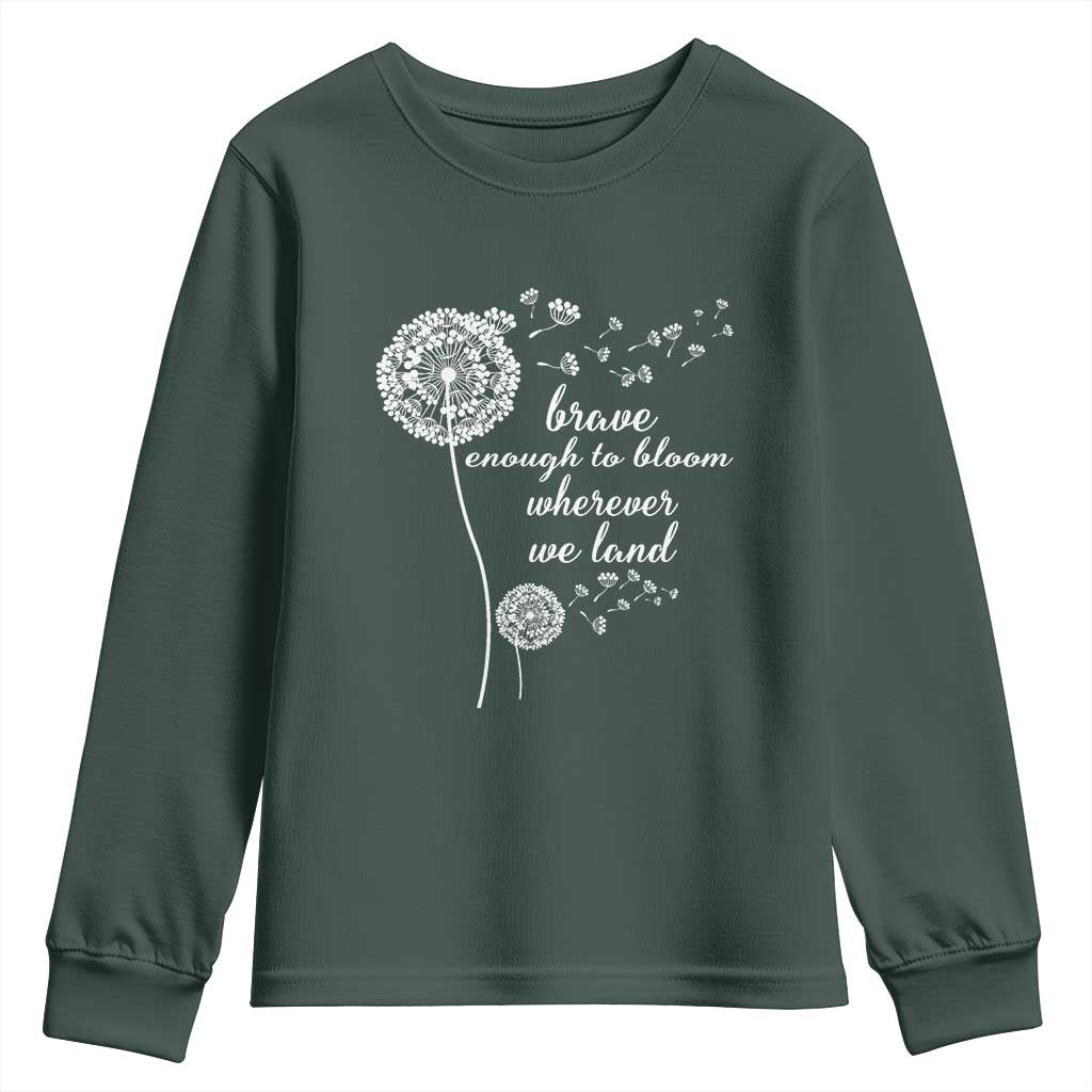 Purple Up For Military Kids Youth Sweatshirt Brave Enough To Bloom Wherever We Land Month of Military Child