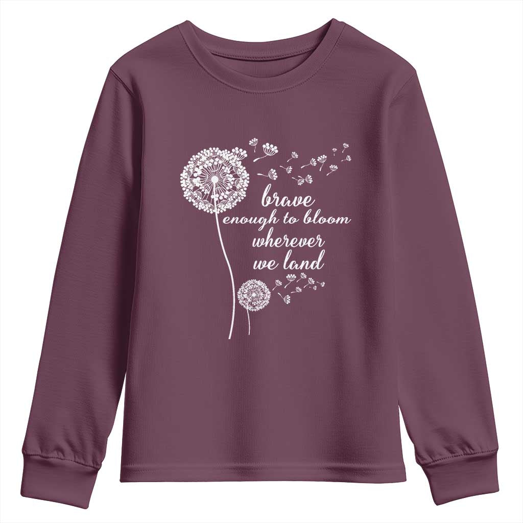 Purple Up For Military Kids Youth Sweatshirt Brave Enough To Bloom Wherever We Land Month of Military Child