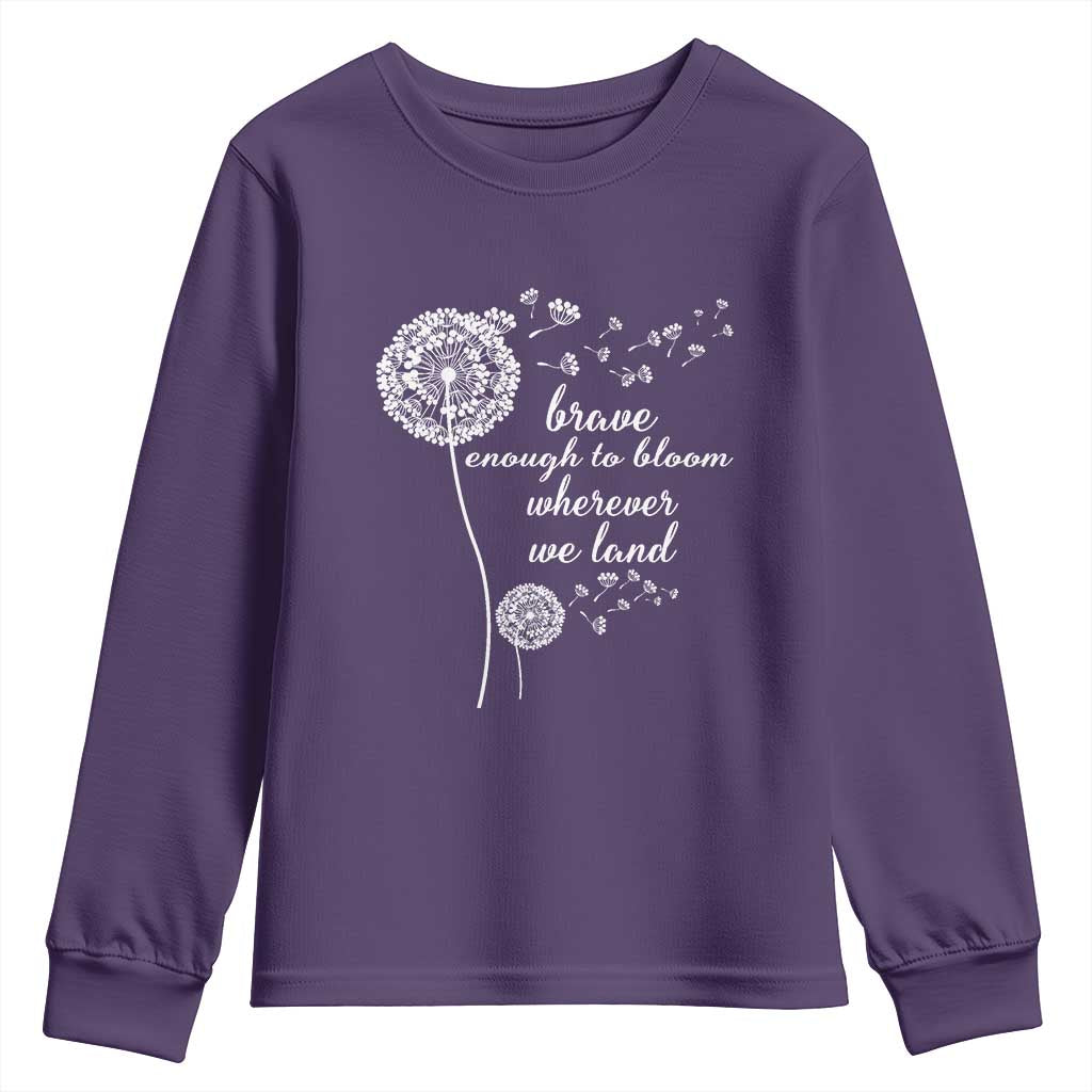 Purple Up For Military Kids Youth Sweatshirt Brave Enough To Bloom Wherever We Land Month of Military Child