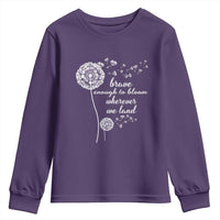 Purple Up For Military Kids Youth Sweatshirt Brave Enough To Bloom Wherever We Land Month of Military Child