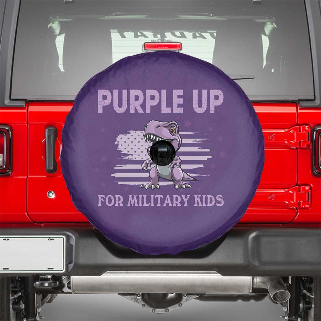 Purple Up For Military Kids Spare Tire Cover Military Child Month Dinosaur American Flag