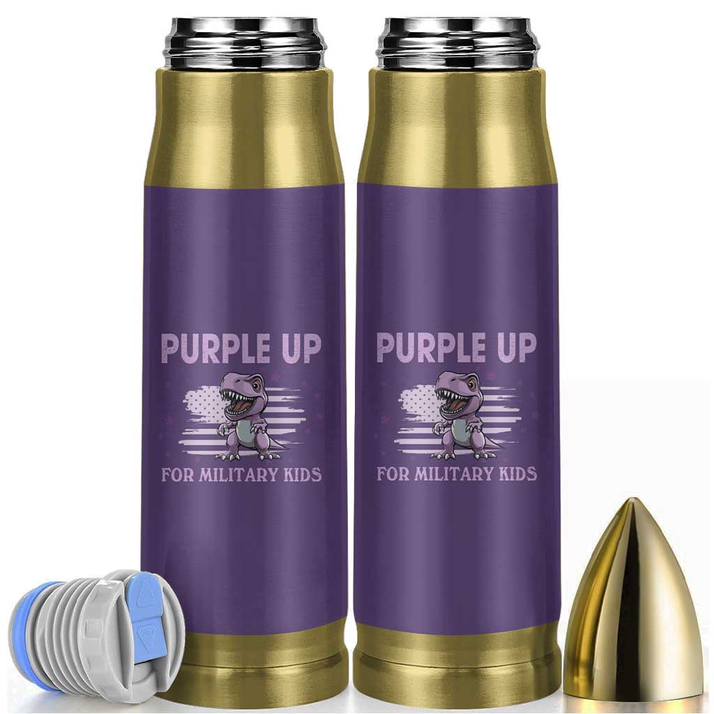 Purple Up For Military Kids Bullet Tumbler Military Child Month Dinosaur American Flag