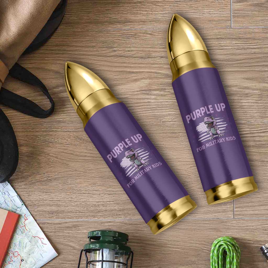 Purple Up For Military Kids Bullet Tumbler Military Child Month Dinosaur American Flag
