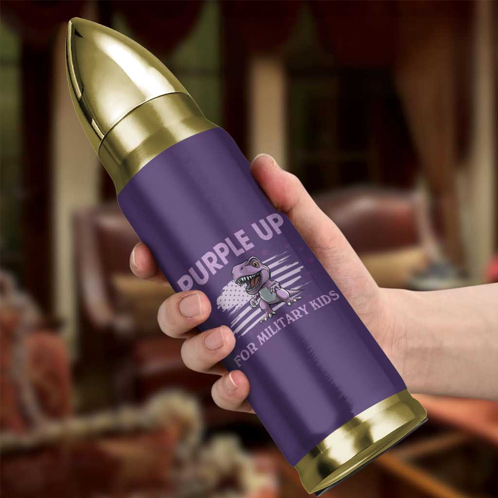 Purple Up For Military Kids Bullet Tumbler Military Child Month Dinosaur American Flag