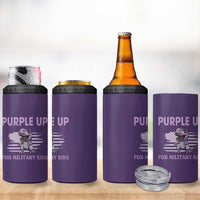 Purple Up For Military Kids 4 in 1 Can Cooler Tumbler Military Child Month Dinosaur American Flag