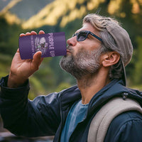 Purple Up For Military Kids 4 in 1 Can Cooler Tumbler Military Child Month Dinosaur American Flag