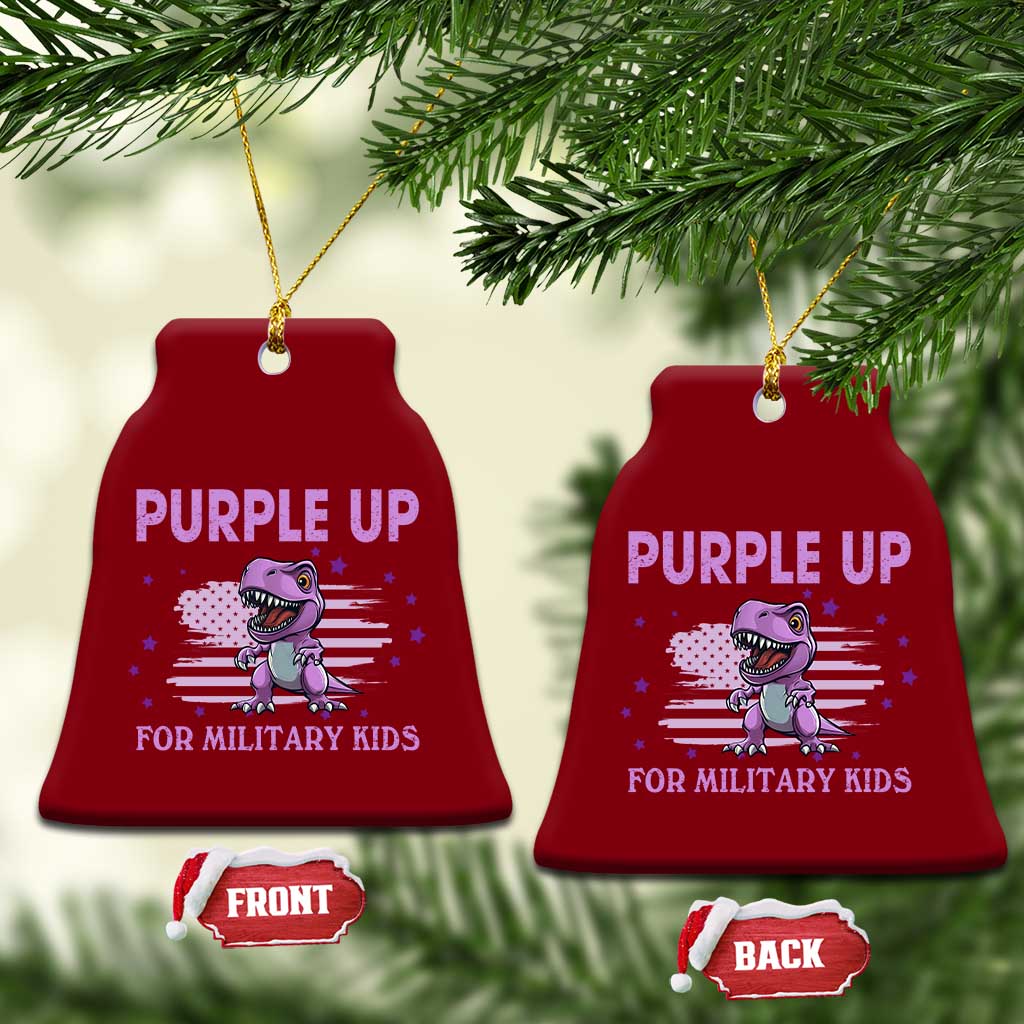 Purple Up For Military Kids Ceramic Ornament Military Child Month Dinosaur American Flag - Wonder Print Shop