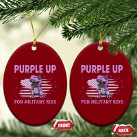 Purple Up For Military Kids Ceramic Ornament Military Child Month Dinosaur American Flag - Wonder Print Shop