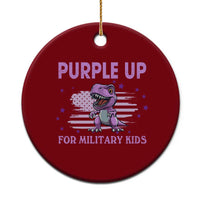 Purple Up For Military Kids Ceramic Ornament Military Child Month Dinosaur American Flag - Wonder Print Shop