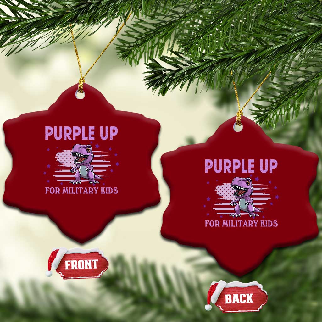 Purple Up For Military Kids Ceramic Ornament Military Child Month Dinosaur American Flag - Wonder Print Shop