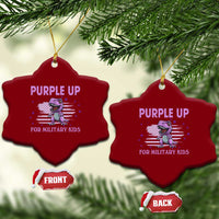 Purple Up For Military Kids Ceramic Ornament Military Child Month Dinosaur American Flag - Wonder Print Shop