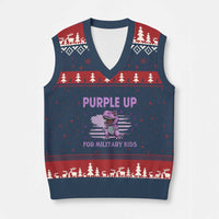 Purple Up For Military Kids V-Neck Knit Sweater Vest Military Child Month Dinosaur American Flag - Wonder Print Shop