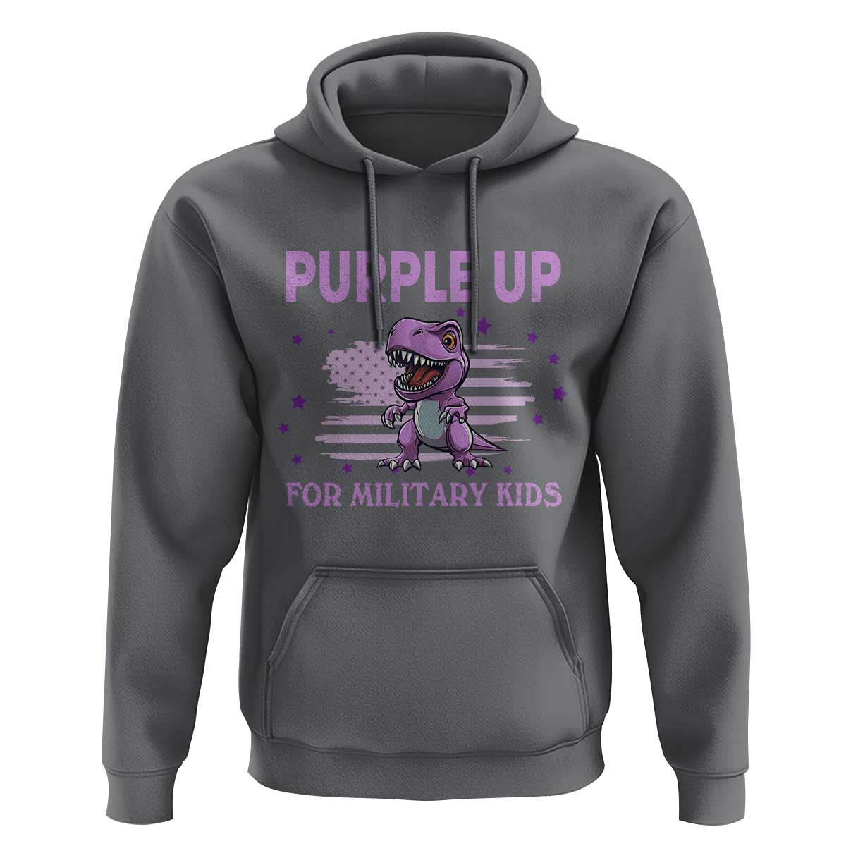 Purple Up For Military Kids Hoodie Military Child Month Dinosaur American Flag