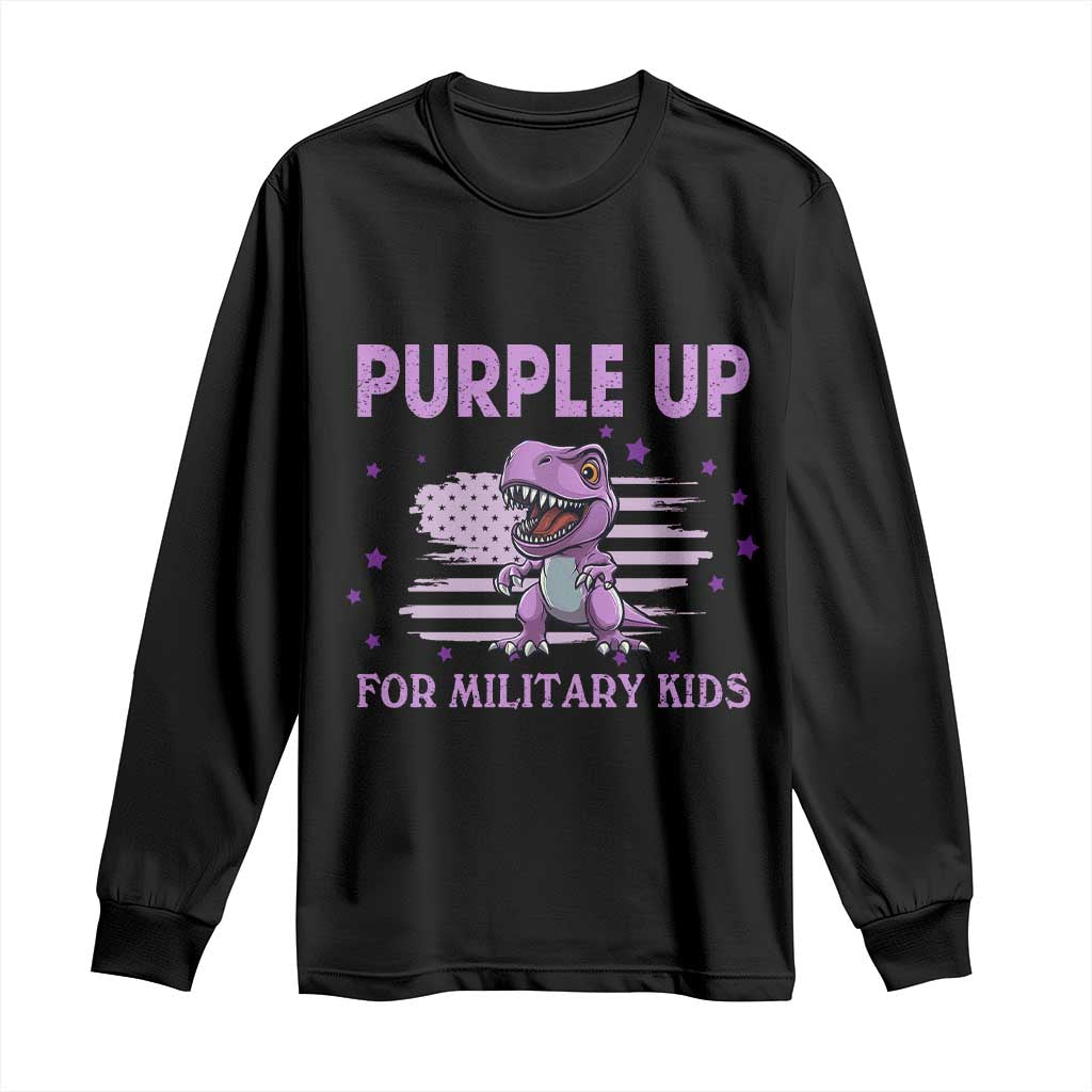 Purple Up For Military Kids Long Sleeve Shirt Military Child Month Dinosaur American Flag