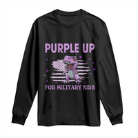 Purple Up For Military Kids Long Sleeve Shirt Military Child Month Dinosaur American Flag