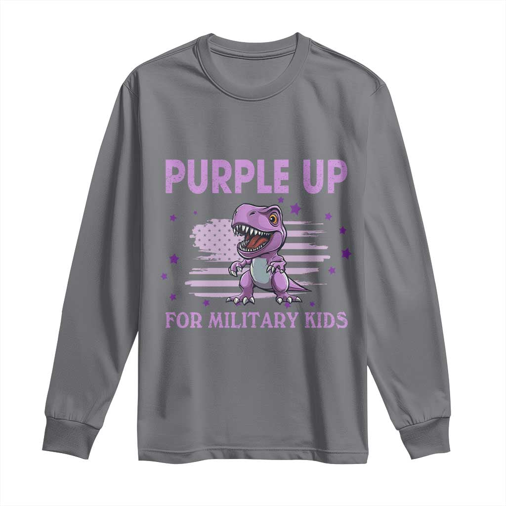 Purple Up For Military Kids Long Sleeve Shirt Military Child Month Dinosaur American Flag