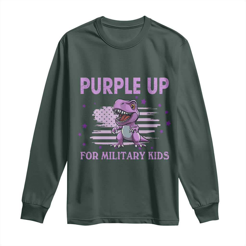 Purple Up For Military Kids Long Sleeve Shirt Military Child Month Dinosaur American Flag