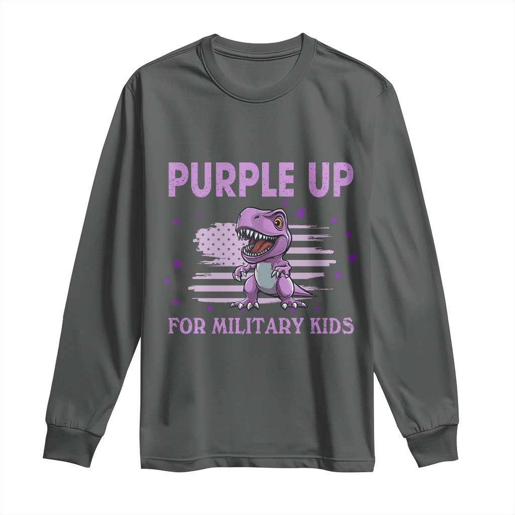 Purple Up For Military Kids Long Sleeve Shirt Military Child Month Dinosaur American Flag