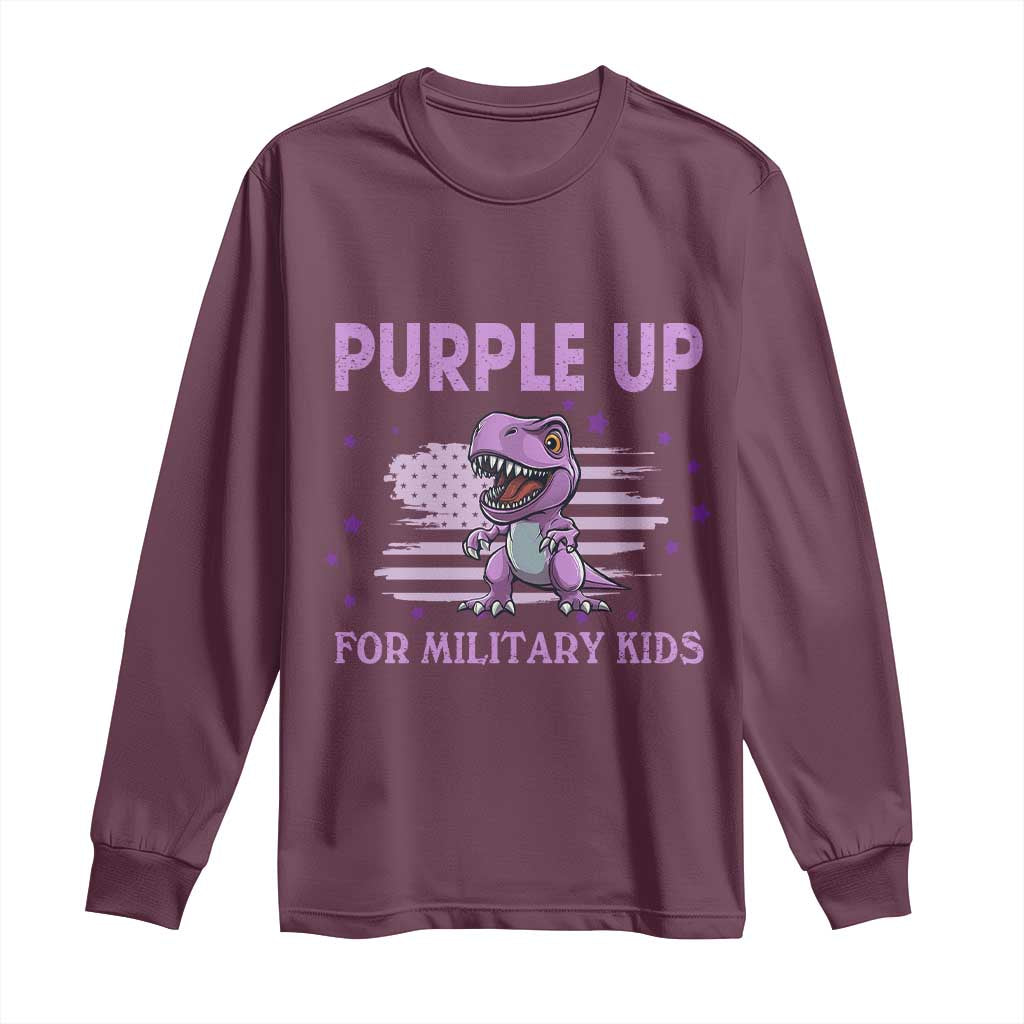 Purple Up For Military Kids Long Sleeve Shirt Military Child Month Dinosaur American Flag