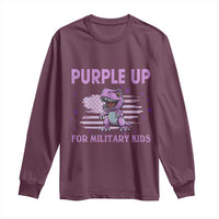Purple Up For Military Kids Long Sleeve Shirt Military Child Month Dinosaur American Flag