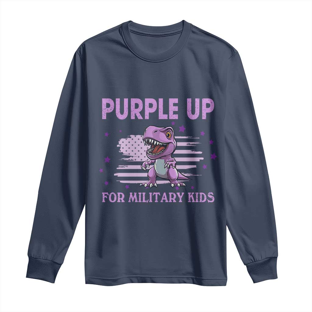Purple Up For Military Kids Long Sleeve Shirt Military Child Month Dinosaur American Flag