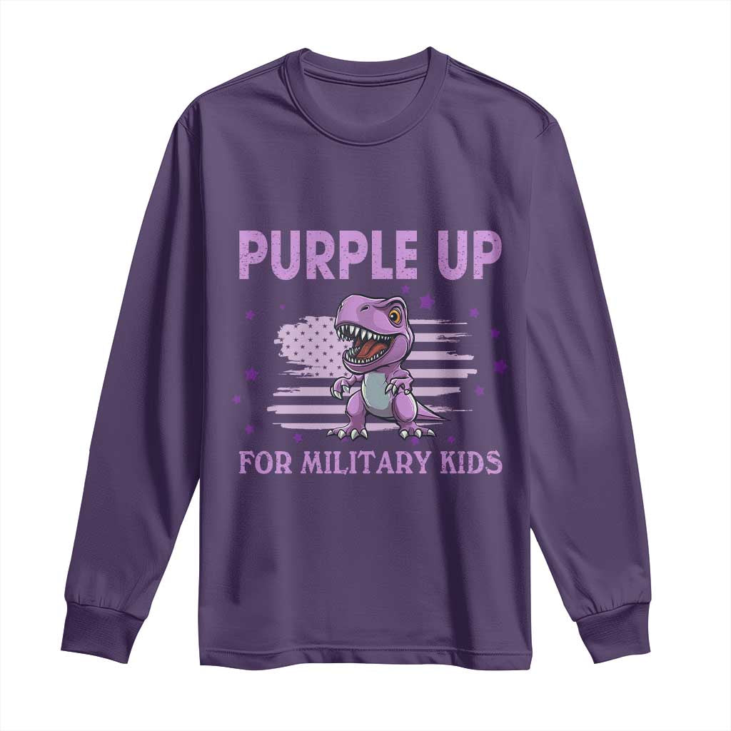 Purple Up For Military Kids Long Sleeve Shirt Military Child Month Dinosaur American Flag