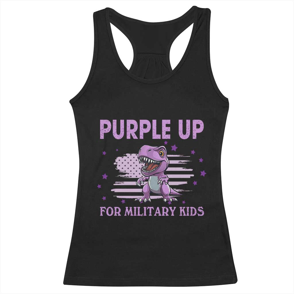 Purple Up For Military Kids Racerback Tank Top Military Child Month Dinosaur American Flag