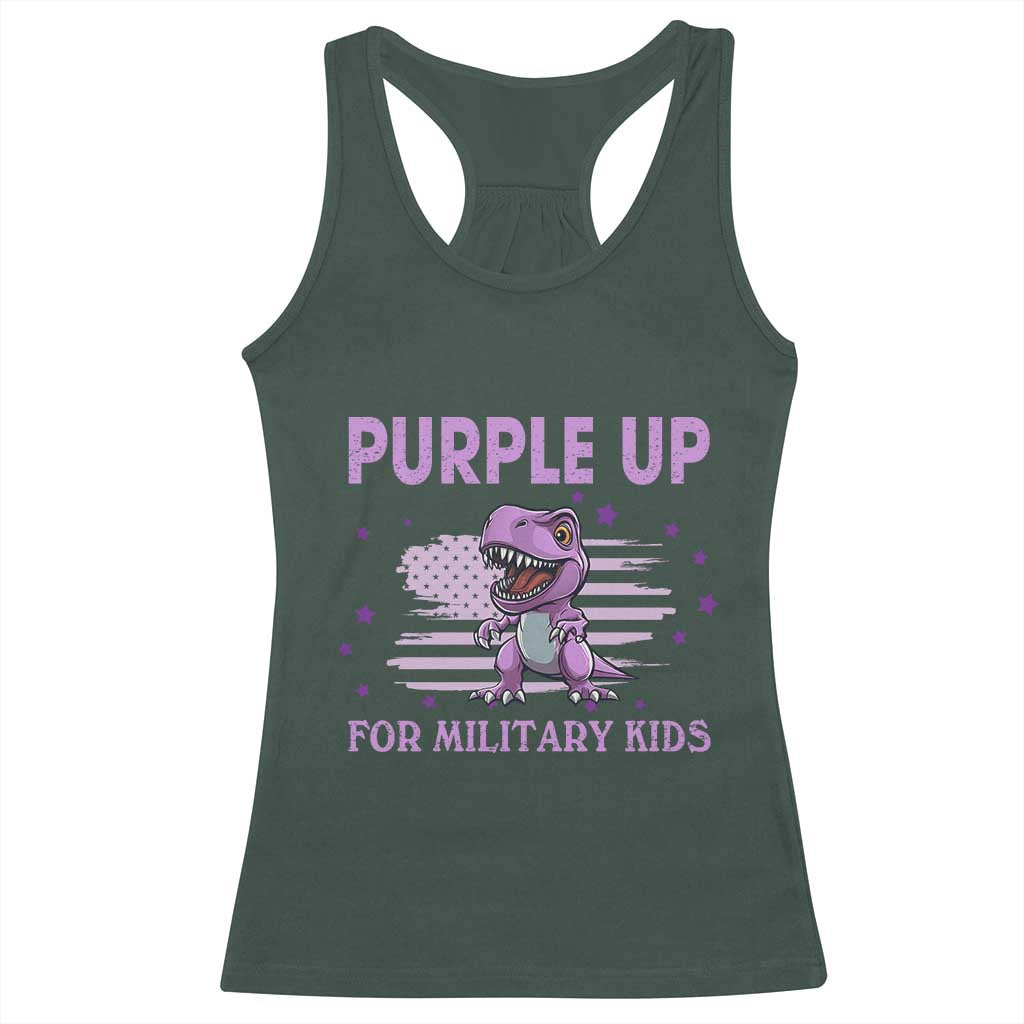 Purple Up For Military Kids Racerback Tank Top Military Child Month Dinosaur American Flag