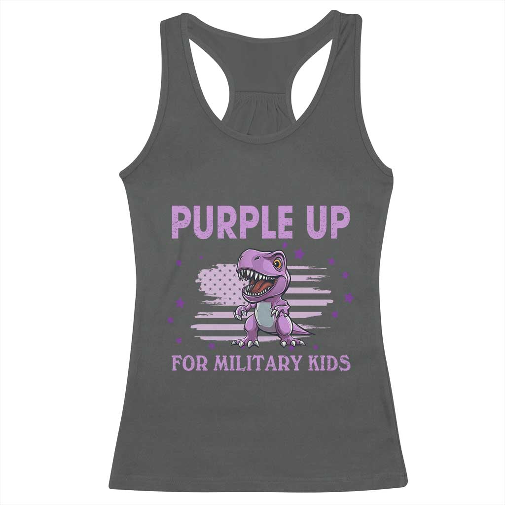 Purple Up For Military Kids Racerback Tank Top Military Child Month Dinosaur American Flag