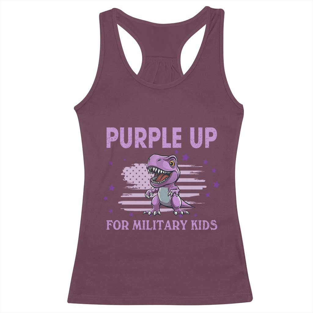 Purple Up For Military Kids Racerback Tank Top Military Child Month Dinosaur American Flag