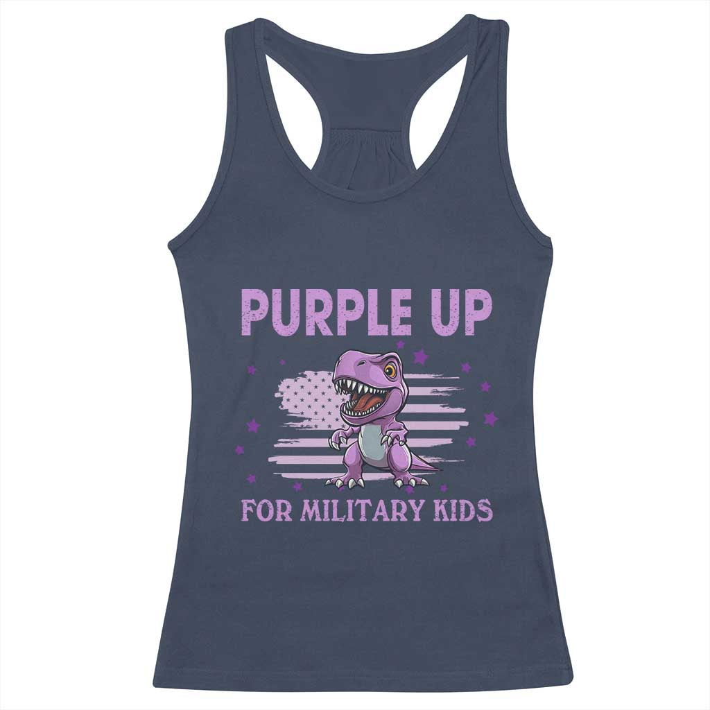 Purple Up For Military Kids Racerback Tank Top Military Child Month Dinosaur American Flag