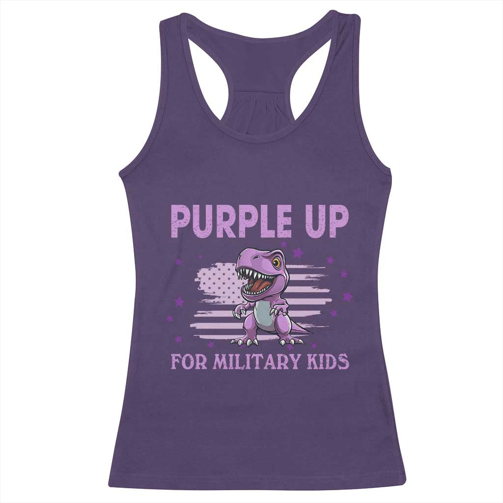 Purple Up For Military Kids Racerback Tank Top Military Child Month Dinosaur American Flag
