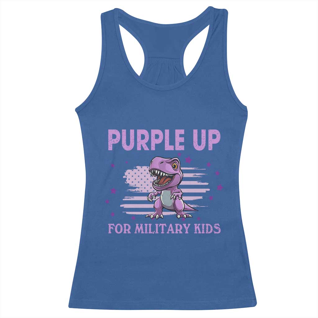 Purple Up For Military Kids Racerback Tank Top Military Child Month Dinosaur American Flag
