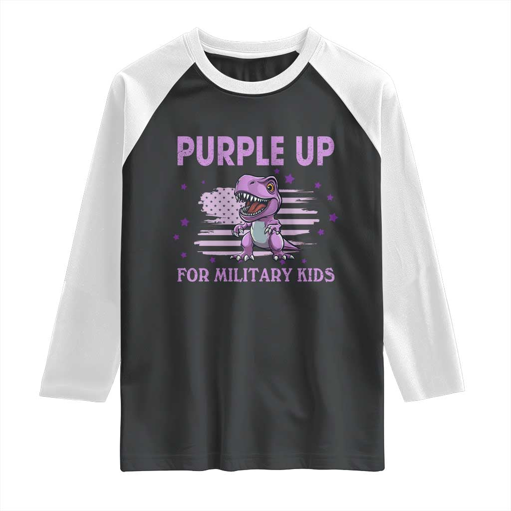 Purple Up For Military Kids Raglan Shirt Military Child Month Dinosaur American Flag