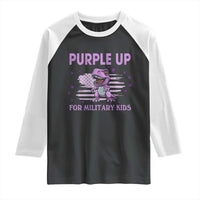 Purple Up For Military Kids Raglan Shirt Military Child Month Dinosaur American Flag