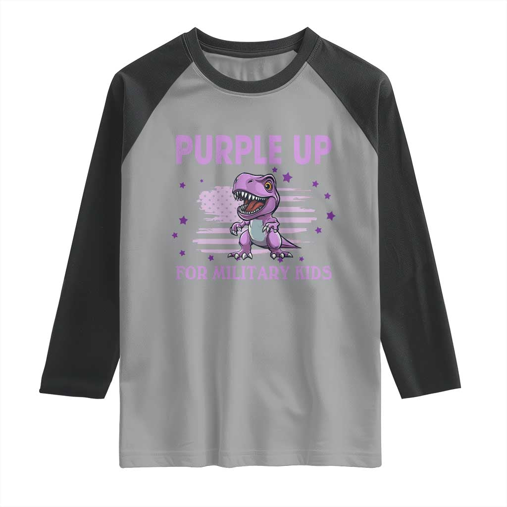Purple Up For Military Kids Raglan Shirt Military Child Month Dinosaur American Flag