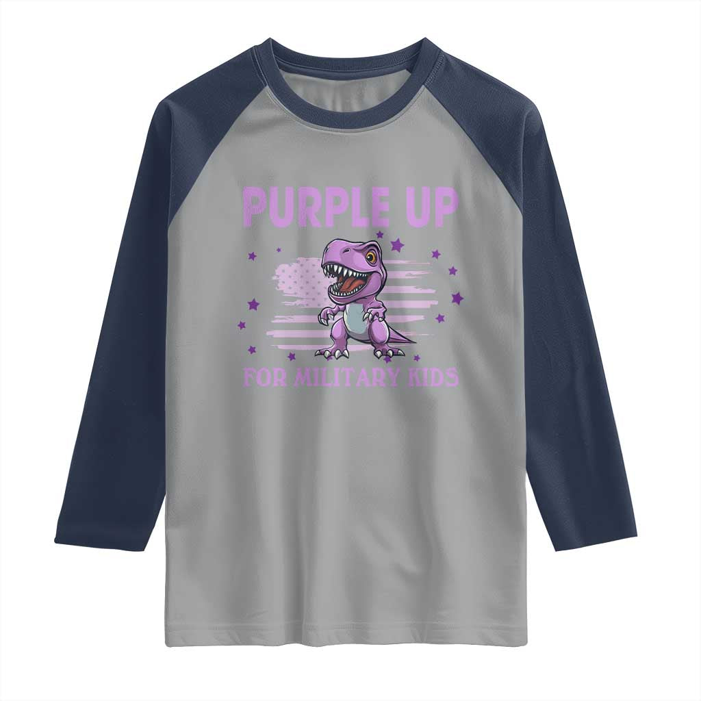 Purple Up For Military Kids Raglan Shirt Military Child Month Dinosaur American Flag