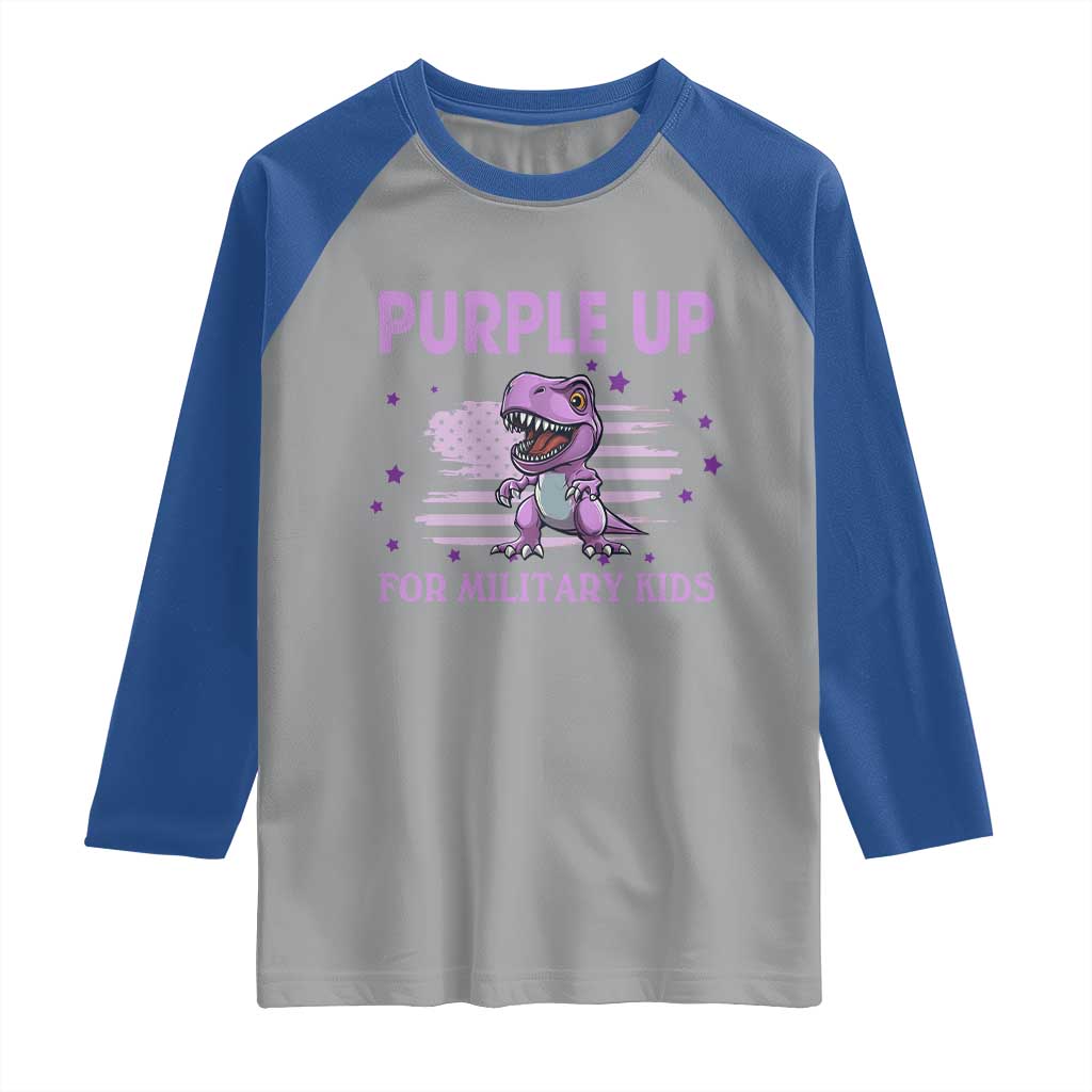 Purple Up For Military Kids Raglan Shirt Military Child Month Dinosaur American Flag