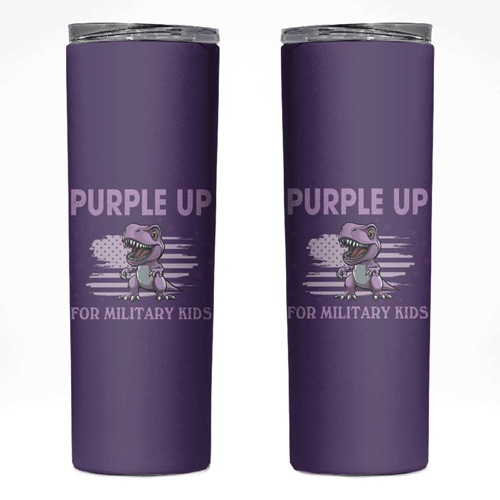 Purple Up For Military Kids Skinny Tumbler Military Child Month Dinosaur American Flag