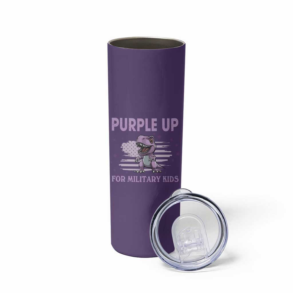 Purple Up For Military Kids Skinny Tumbler Military Child Month Dinosaur American Flag
