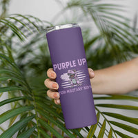Purple Up For Military Kids Skinny Tumbler Military Child Month Dinosaur American Flag