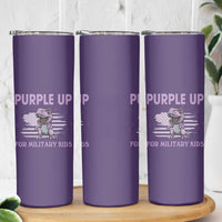 Purple Up For Military Kids Skinny Tumbler Military Child Month Dinosaur American Flag