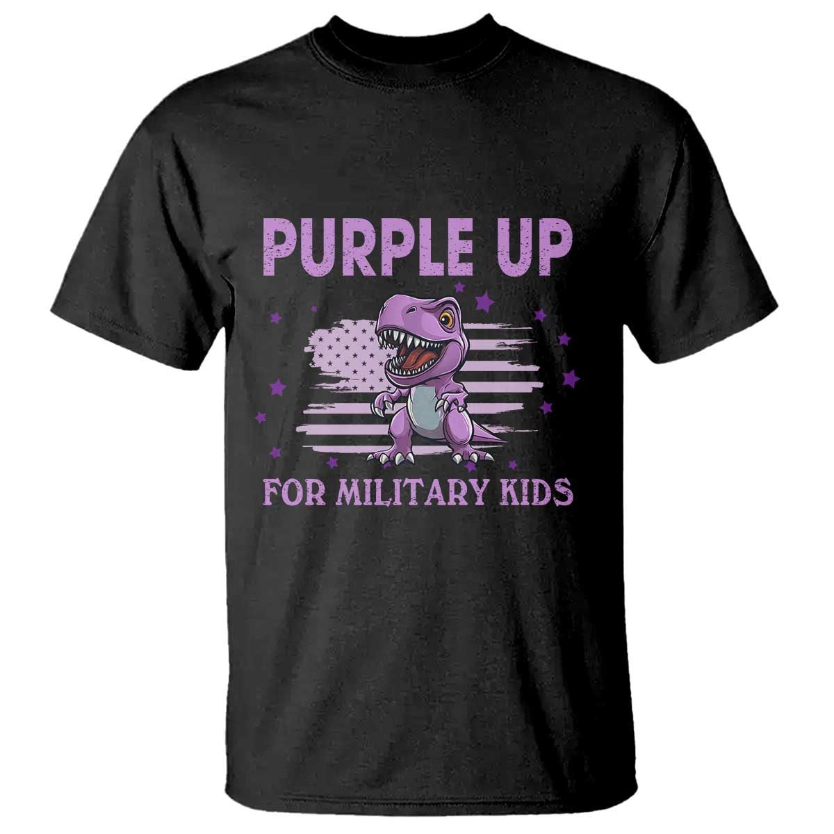 Purple Up For Military Kids T Shirt Military Child Month Dinosaur American Flag