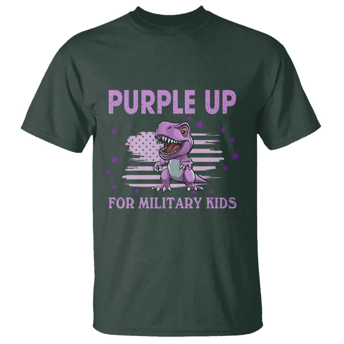 Purple Up For Military Kids T Shirt Military Child Month Dinosaur American Flag