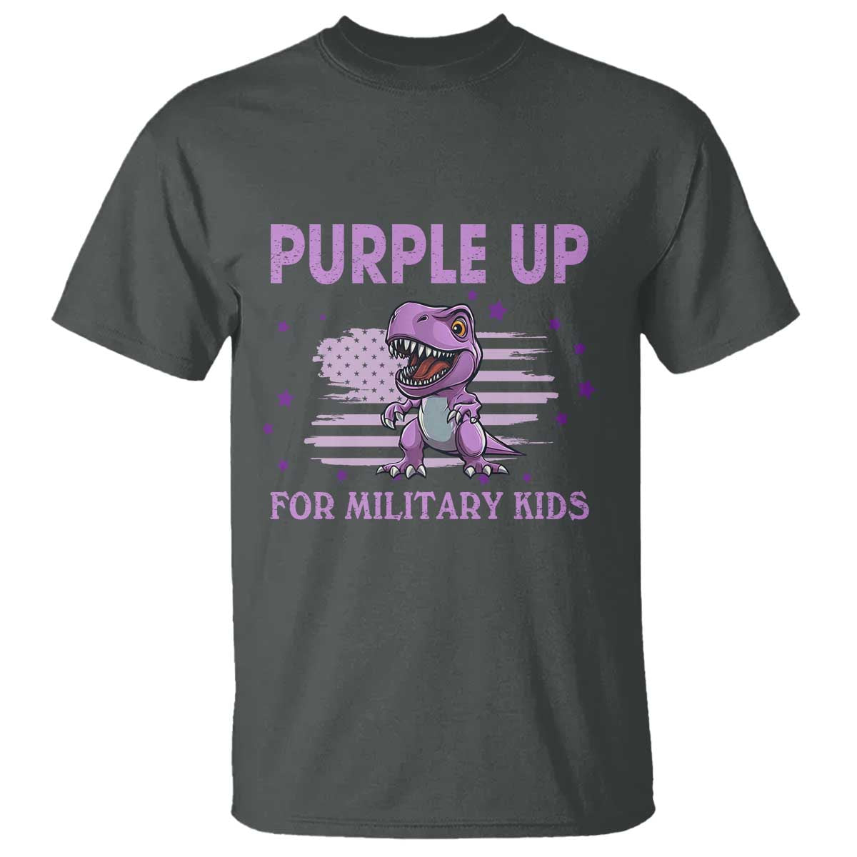 Purple Up For Military Kids T Shirt Military Child Month Dinosaur American Flag